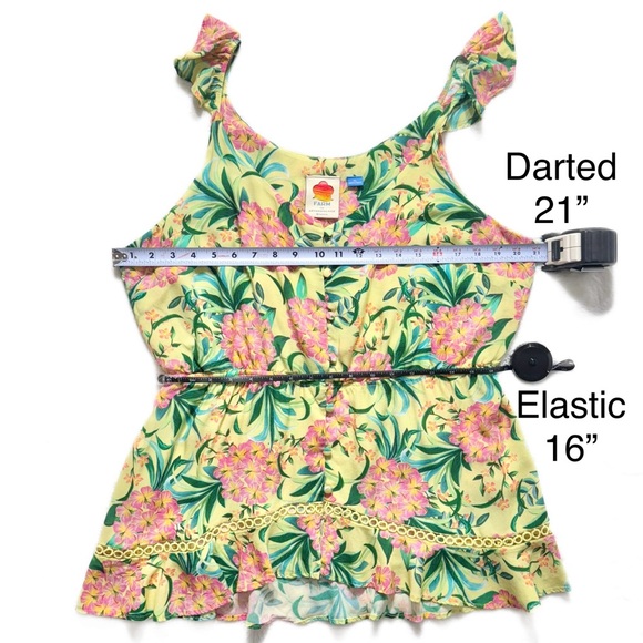 SOLD-Farm Rio Tropical Floral Ruffled Embroidered Peplum Yellow Pink Sleeveless - Picture 14 of 14